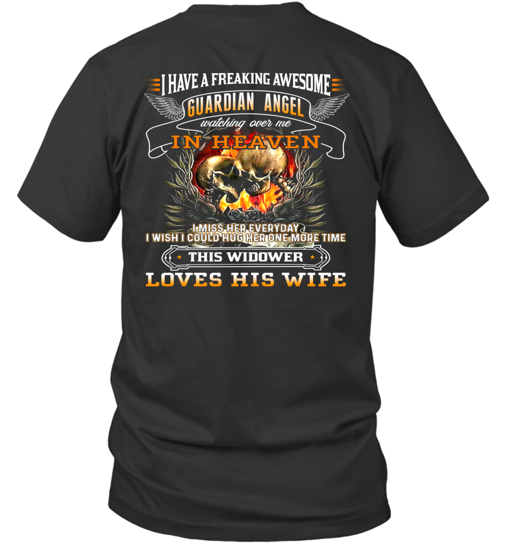 Skull I Have A Freaking Awesome Guardian Angel Watching Over Me In Heaven Shirt- Test random title 001